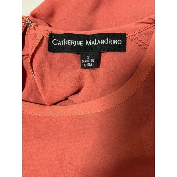 Catherine Malandrino Blouse Sheer Pleated Sleeve Blouse In Peach - Picture 2 of 6
